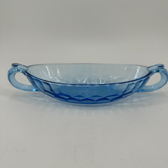 Vintage Blue Pressed Glass Double-Handled Serving Dish Candy/Nut Bowl - Picture 4 of 8